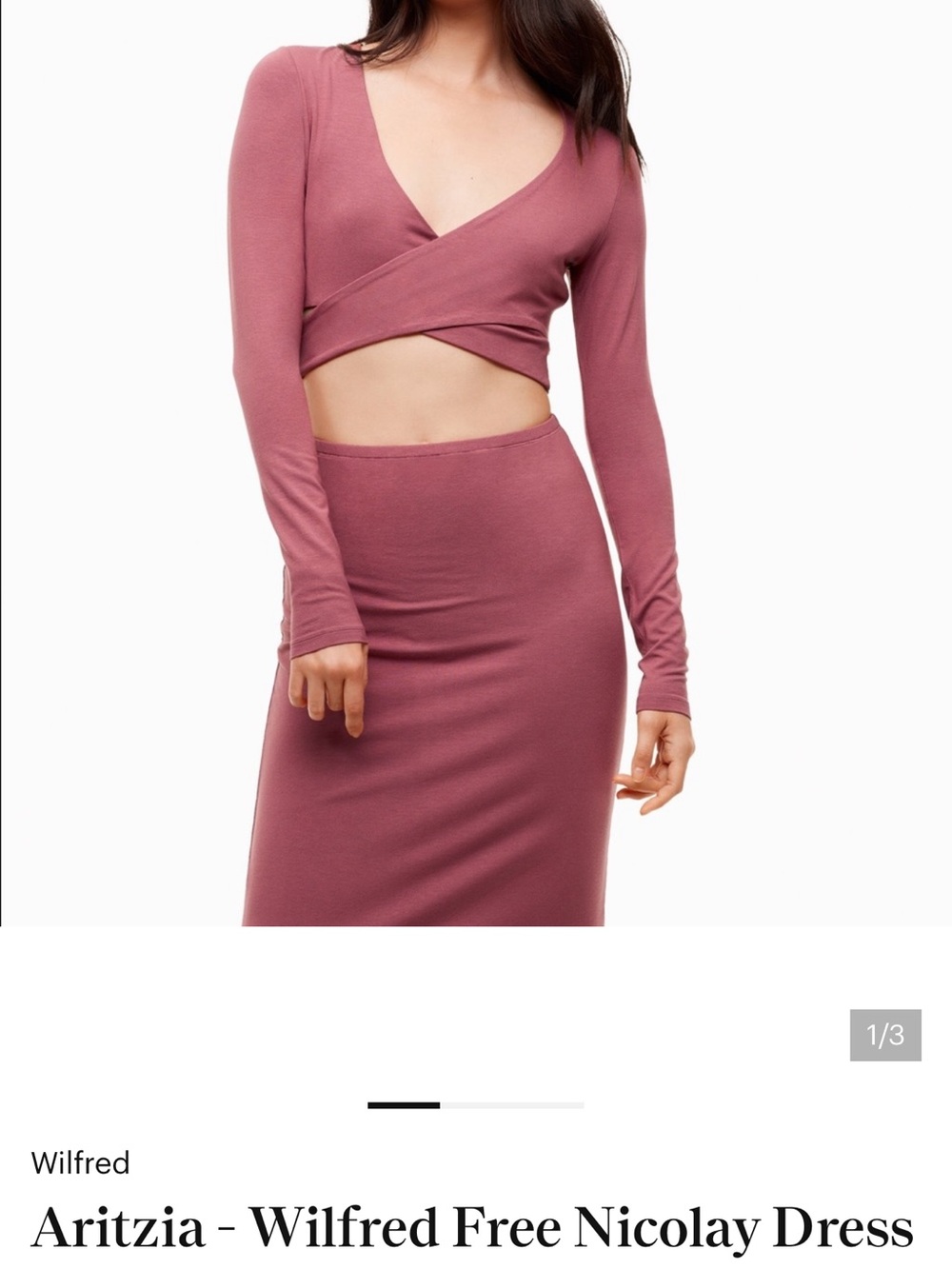 Aritzia Wilfred Free Nicolay bodycon midriff cutout midi self-tie closure dress